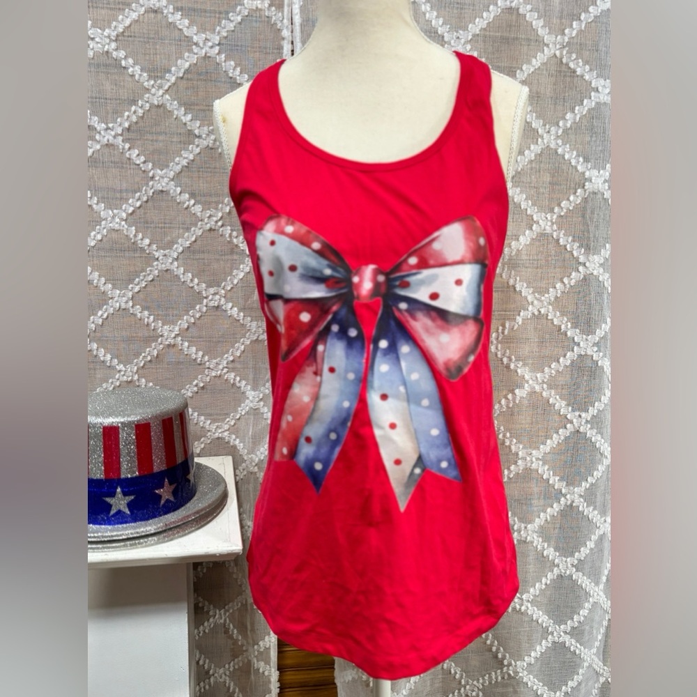 Red racer back tank with patriotic bow